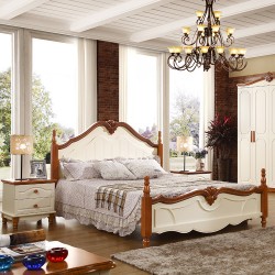 大量供应地中海双色8002B床实木橡木 双人床  1.5 1.8米价格优惠