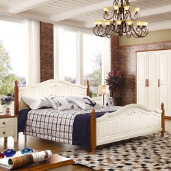 大量供应 地中海双色床实木橡木双人公主床 卧室家具 田园公主床