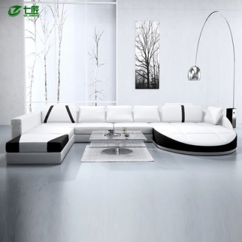 七匠大户型客厅家具组合真皮沙发 个性休闲简约 创意皮艺黑白沙发