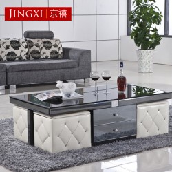 京禧新款四皮凳储物茶几 现代简约客厅茶几 玻璃茶几