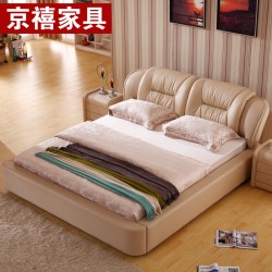 京禧头层真皮软体床  1.8米卧室酒店双人皮床  时尚婚床