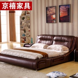 京禧皮艺软体床 头层真皮床  高档1.8米双人皮床