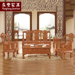 【濠亮家具】仿古实木沙发 供应茶色金象5件套仿古实木沙发 批发