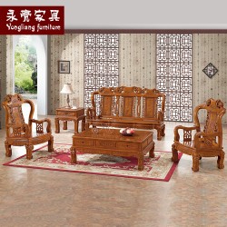 【濠亮家具】实木仿古家具批发 厂家供应茶色亮年年有余5件套家具