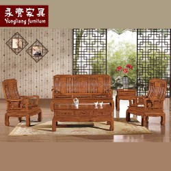 【濠亮家具】深茶色实木家私 厂家直销深茶色吉祥万字5件套家私