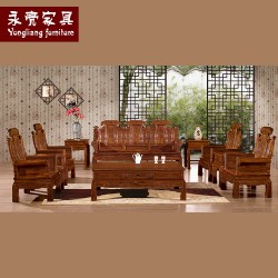 【濠亮家具】酸枝沙发 批发生产 供应非洲酸枝聚福10件套沙发