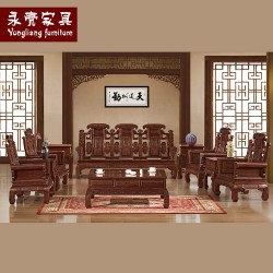 【濠亮家具】成套实木沙发 批发生产 南美酸枝聚福10件套实木沙发