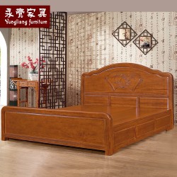 【濠亮家具】茶色实木床供应 供应茶色1.8米凤式大床 批发生产