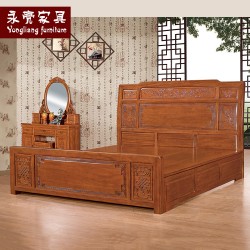 【濠亮家具】实木大床厂家 批发茶色1.8米百合大床 厂家直销