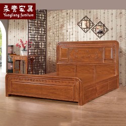 【濠亮家具】实木床 供应批发茶色1.8米万字大床 高质量 厂家直销