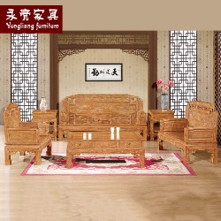 【濠亮家具】实木沙发七件套家具 供应刺猬紫檀西湖7件套实木家具