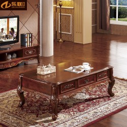 欧式法式实木茶几 雕花储物抽屉客厅茶几 简约大气家具厂家直销