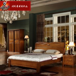 内外 新中式实木床1.8米双人床 1.5米卧室家具 储物高箱床胡桃木