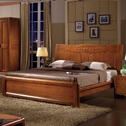 内外实木床1.8米双人床简约现代胡桃木床高箱储物床