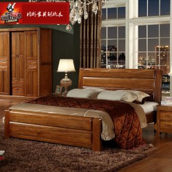 内外 实木床1.8米双人床1.5米简约现代胡桃木床中式高箱储物床