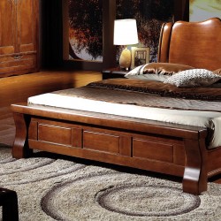 内外家具双人床床新中式橡胶木胡桃木色1.8米卧室床厂家直销9135