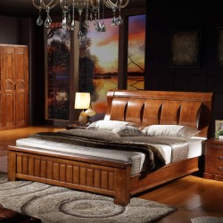 内外家具内外家具进口橡胶木实木床胡桃木色1.8中式床9129床