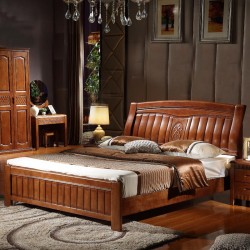 内外家具胡桃木色橡木床现代中式家具 大床1.8米工厂直销9105