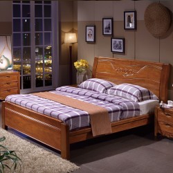 内外 1.8米1.5米黄金胡桃木床 全实木双人床 现代中式高箱储物床