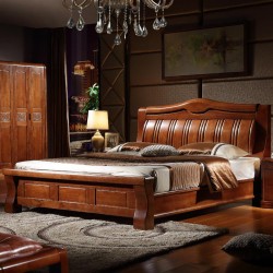 内外家具橡胶木实木床胡桃色木床 结婚大床 9153工厂批发特价