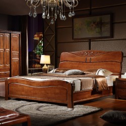 内外家具佛山工厂批发橡胶木胡桃木色实木床9128