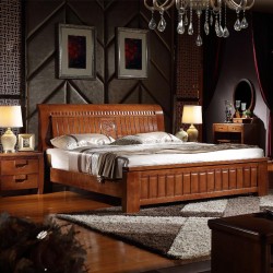 内外家具橡胶木实木床胡桃色木床 结婚大床9123工厂批发特价