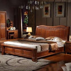 内外家具 橡胶木实木床胡桃色木床 中式现代床 9136工厂批发特价