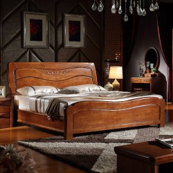 内外家具 佛山工厂批发橡胶木胡桃木色实木床9138