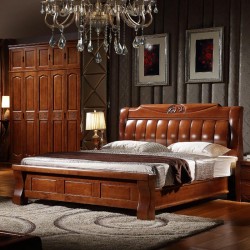 内外家具 实木床 中式卧室家具1.5米双人床9150 工厂直销