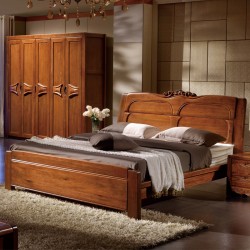内外 实木床 黄金胡桃木床 1.8米床 卧室家具 实木双人床