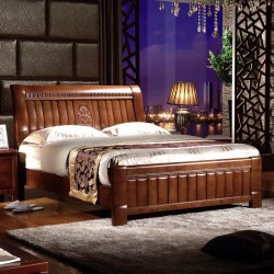 内外家具 中式卧室家具 1.5米橡胶木床 胡桃木色实木床 9111