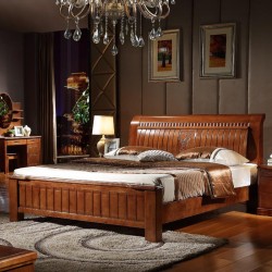 内外家具橡胶木实木床胡桃色木床 结婚大床 9106工厂批发特价