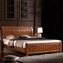 内外家具橡胶木实木床胡桃色木床 结婚大床 9101工厂批发特价