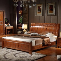 内外家具 橡胶木实木床胡桃色木床 中式现代床 9110工厂批发特价