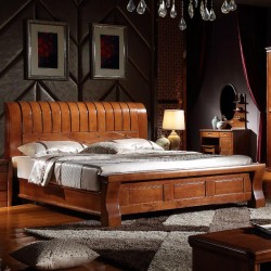 内外家具 胡桃木色橡木床现代中式家具 大床1.8米工厂直销9152