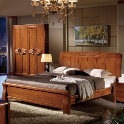 内外 实木床1.8米双人床简约现代胡桃木床中式高箱储物床