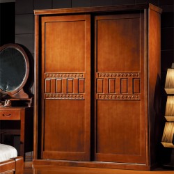内外家具实木推拉门趟门两门衣柜胡桃木色衣柜908实木床批发