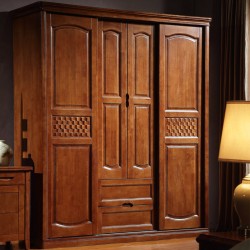 内外家具 橡胶木四门推拉衣柜 储物柜中式四门衣柜802 厂家直销