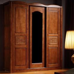 内外家具中式实木衣柜 橡木推拉门衣橱柜 902推拉门衣柜带镜衣柜