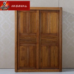 内外 黄金胡桃木美式推拉门大衣柜 趟门衣橱 移门全实木衣柜302