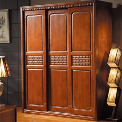 内外家具胡桃木色衣柜批发实木衣柜两门三门推拉门趟门衣柜605