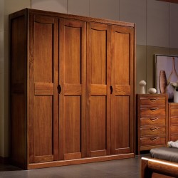内外实木简约现代中式四门衣柜衣橱家具胡桃核桃木LH819