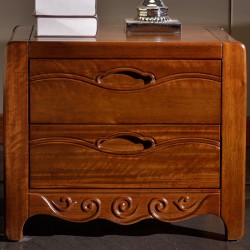 内外胡桃木床头柜 实木床头柜现代现代中式床头柜 储物柜