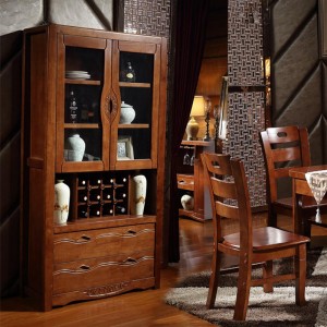 内外家具 橡胶木实木酒柜 两门加抽屉酒柜 两门储物柜 两门酒柜