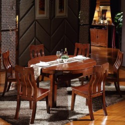 内外家具实木方形圆形可变形可折叠胡桃木色餐台餐桌001