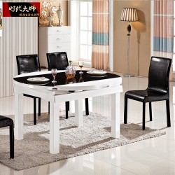 餐桌 简约客厅家具餐桌椅组合钢化玻璃实木圆形餐台伸缩餐桌批发