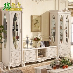 高档欧式雕花双门酒柜 精美客厅实木单门酒柜 带玻璃