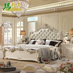 厂家直销 雕花欧式真皮床1.5/1.8米实木床特价排骨架床气压高箱床