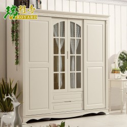 《厂家直销》 美式乡村实木趟门衣柜2.2米四门衣柜  价优