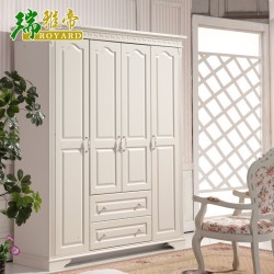 实木四门衣柜 韩式带抽屉的衣柜 卧室套房家具简约实木衣柜